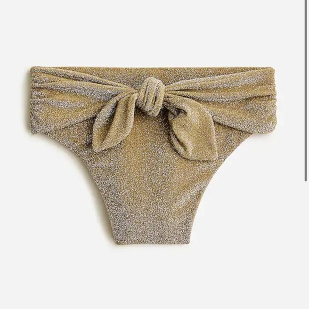 JCREW HIGH-CUT TIE-WAIST BIKINI BOTTOM IN SPARKLE GOLD METALLIC Size: XX-LARGE